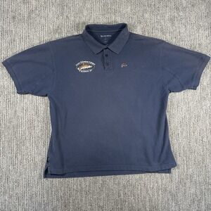 SIMMS Mens XL Short Sleeve Blue Fishing Polo Shirt 3XDRY Embroidered Fish Cotton